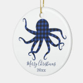 Vrolijk kerstcadeautje Blauw Zwarte Pset Keramisch Ornament (Links)