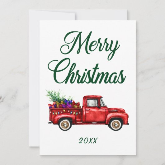 Vrolijk kerstcadeautje Classic Red Truck Tree Feestdagenkaart (Voorkant)