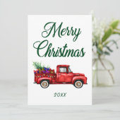 Vrolijk kerstcadeautje Classic Red Truck Tree Feestdagenkaart (Staand voorkant)