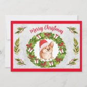 Vrolijk kerstcadeautje Corgi met Santa Hat Feestdagenkaart (Voorkant)