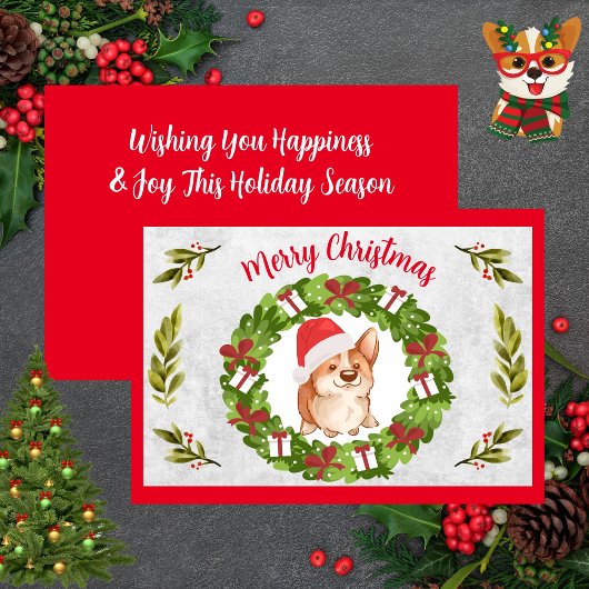 Vrolijk kerstcadeautje Corgi met Santa Hat Feestdagenkaart