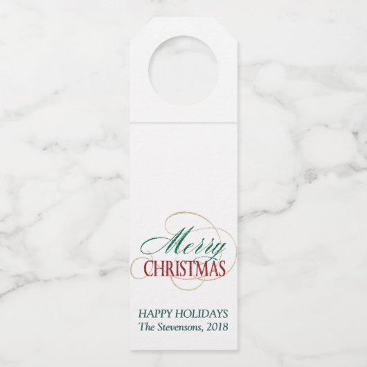Vrolijk kerstcadeautje Elegant modern vakantiescri Flessenhanger (Voorkant)