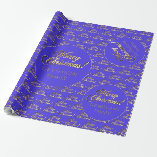 Vrolijk kerstcadeautje elegant, Paars Gold Script Cadeaupapier (Uitgerold)