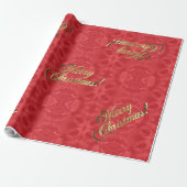 Vrolijk kerstcadeautje Elegant Red- en Gold-script Cadeaupapier (Uitgerold)