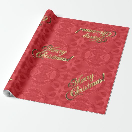 Vrolijk kerstcadeautje Elegant Red- en Gold-script Cadeaupapier (Uitgerold)