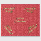 Vrolijk kerstcadeautje Elegant Red- en Gold-script Cadeaupapier (Vlak)