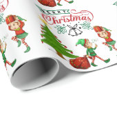 Vrolijk kerstcadeautje, Elves & Tree DIY Cadeaupapier (Rol Hoek)