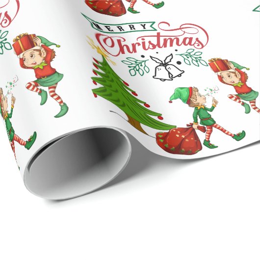 Vrolijk kerstcadeautje, Elves & Tree DIY Cadeaupapier (Rol Hoek)