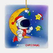 Vrolijk kerstcadeautje en de maan keramisch ornament (Achterkant)