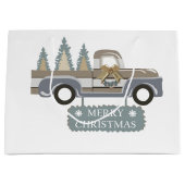 Vrolijk kerstcadeautje en kerstbomen groot cadeauzakje (Voorkant)