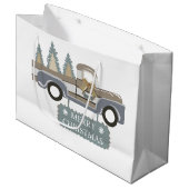 Vrolijk kerstcadeautje en  kerstbomen groot cadeauzakje (Voorkant Gekanteld)