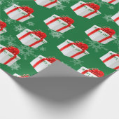 Vrolijk kerstcadeautje en sneeuwvlokken cadeaupapier (Hoek)
