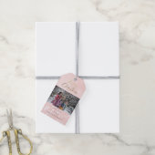 Vrolijk kerstcadeautje Foto Gold Pink Snowflakes Cadeaulabel (Met Touw)