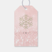 Vrolijk kerstcadeautje Foto Gold Pink Snowflakes Cadeaulabel (Achterkant)