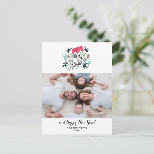 Vrolijk kerstcadeautje Foto nieuwjaar Briefkaart (Staand voorkant)