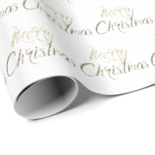 Vrolijk kerstcadeautje Glitter Script White Cottag Cadeaupapier