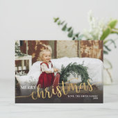 Vrolijk kerstcadeautje Gold foil kerst Kaart (Staand voorkant)