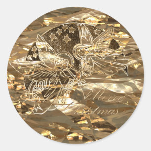 Vrolijk kerstcadeautje Golden Angels Elegant Ronde Sticker
