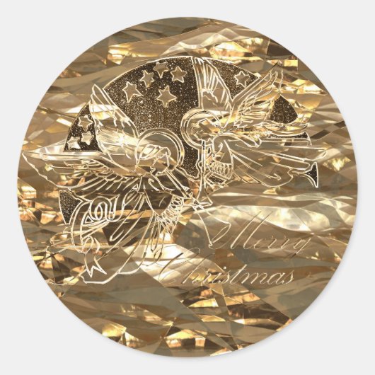 Vrolijk kerstcadeautje Golden Angels Elegant Ronde Sticker (Voorkant)