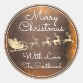 Vrolijk kerstcadeautje GoldSinterrenrendieren Ronde Sticker (Voorkant)