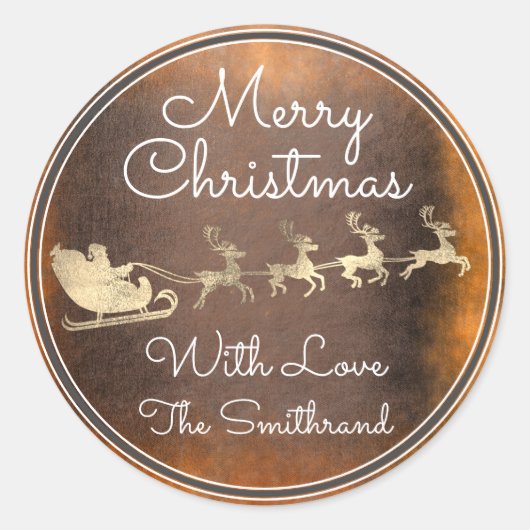 Vrolijk kerstcadeautje GoldSinterrenrendieren Ronde Sticker (Voorkant)