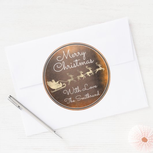 Vrolijk kerstcadeautje GoldSinterrenrendieren Ronde Sticker (Envelop)