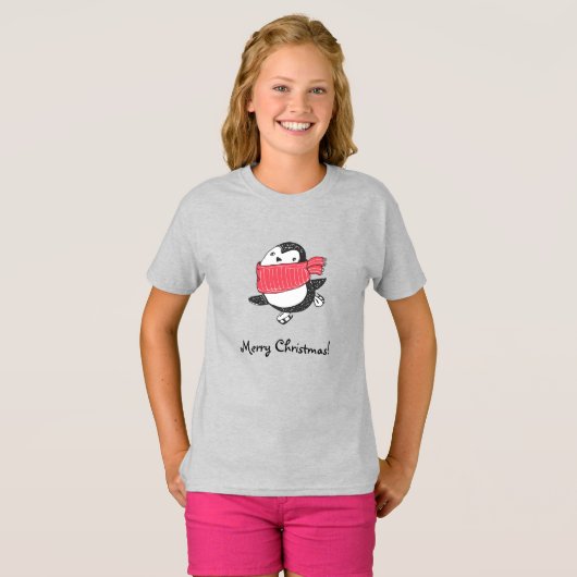 Vrolijk kerstcadeautje Happy Penguin Ice Skating T-shirt (Voorkant volledig)