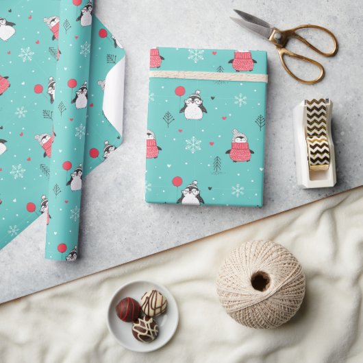Vrolijk kerstcadeautje Happy Penguin in Petten Blu Cadeaupapier (Crafts)