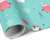 Vrolijk kerstcadeautje Happy Penguin in Petten Blu Cadeaupapier (Rol Hoek)