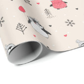 Vrolijk kerstcadeautje Happy Penguin in Petten Roz Cadeaupapier (Rol Hoek)
