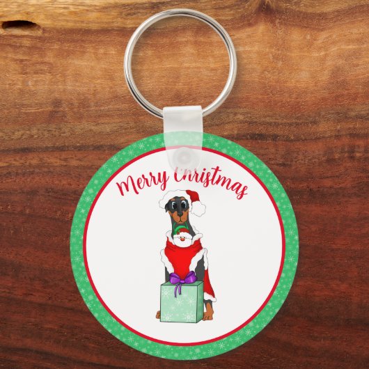 Vrolijk kerstcadeautje in kerstmis sleutelhanger (Voorkant)