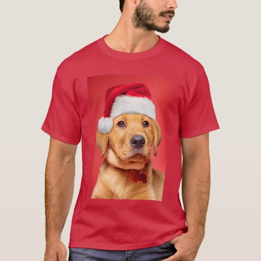 Vrolijk kerstcadeautje Labrador Puppy in Santa Hat T-shirt (Voorkant)