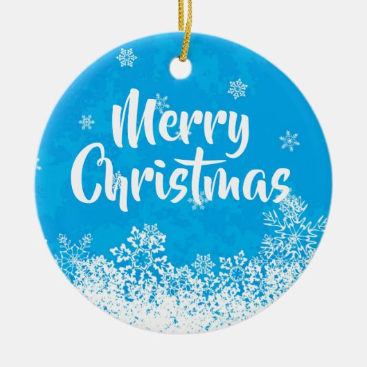 Vrolijk kerstcadeautje met blauwe bomen / sierlijk keramisch ornament (Voorkant)