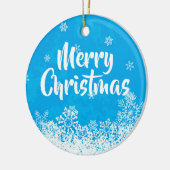 Vrolijk kerstcadeautje met blauwe bomen / sierlijk keramisch ornament (Links)