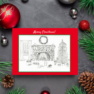 Vrolijk kerstcadeautje met een woonkamer met een c kaart