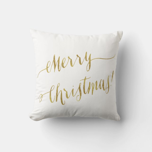 Vrolijk kerstcadeautje met Gold Foil script Kussen (Voorkant)