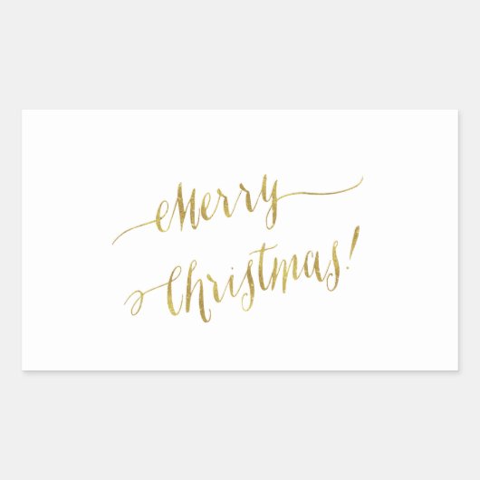 Vrolijk kerstcadeautje met Gold Foil script Rechthoekige Sticker (Voorkant)