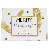 Vrolijk kerstcadeautje met gouden glitter groot cadeauzakje (Voorkant)