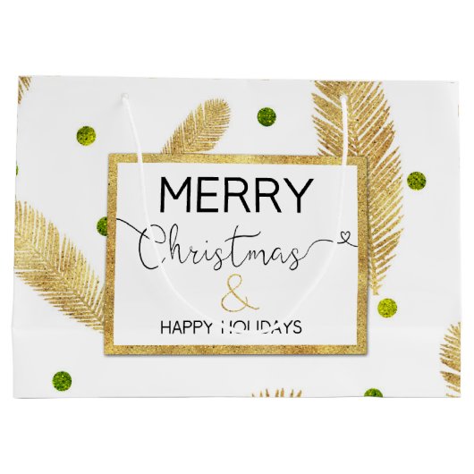 Vrolijk kerstcadeautje met gouden glitter groot cadeauzakje (Achterkant)