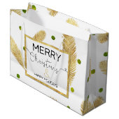 Vrolijk kerstcadeautje met gouden glitter groot cadeauzakje (Voorkant Gekanteld)