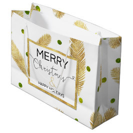 Vrolijk kerstcadeautje met gouden glitter groot cadeauzakje