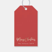 Vrolijk kerstcadeautje met gouden olie rood en mos cadeaulabel (Achterkant)