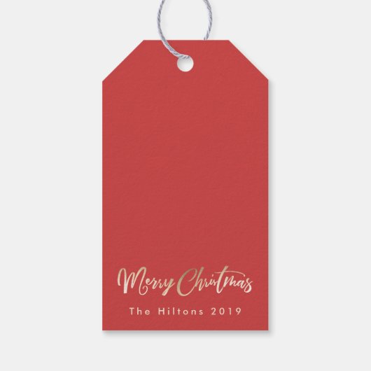 Vrolijk kerstcadeautje met gouden olie rood en mos cadeaulabel (Achterkant)