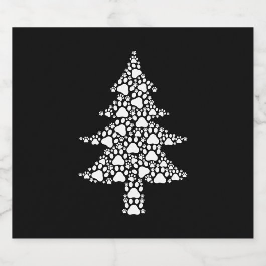 Vrolijk kerstcadeautje met kerstboom kat dog paw P Sparkling Wijnetiket (Enkel label)
