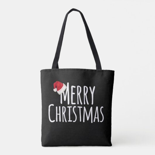 Vrolijk kerstcadeautje met kerstcadeautje op wit tote bag (Achterkant)