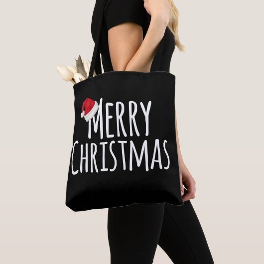 Vrolijk kerstcadeautje met kerstcadeautje op wit tote bag (Dichtbij)