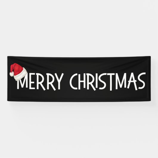 Vrolijk kerstcadeautje met kerstcadeautje op zwart spandoek (Horizontaal)