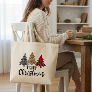 Vrolijk kerstcadeautje met kerstcadeautjes grote tote bag