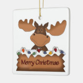 Vrolijk kerstcadeautje met kerstlichten keramisch ornament (Links)