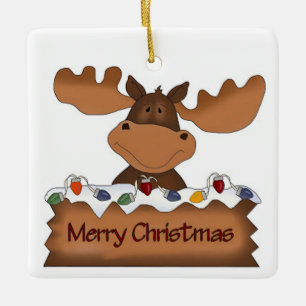 Vrolijk kerstcadeautje met kerstlichten keramisch ornament